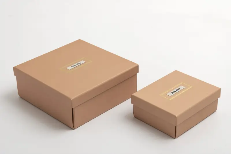 Due Flat Box color cartone con l'etichetta Miu Miu, una grande e una piccola